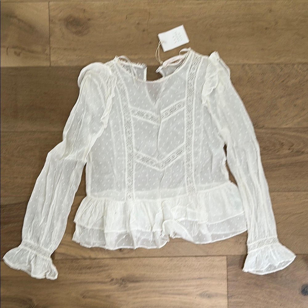 NWT Elegant White Swiss dot Peasant Blouse